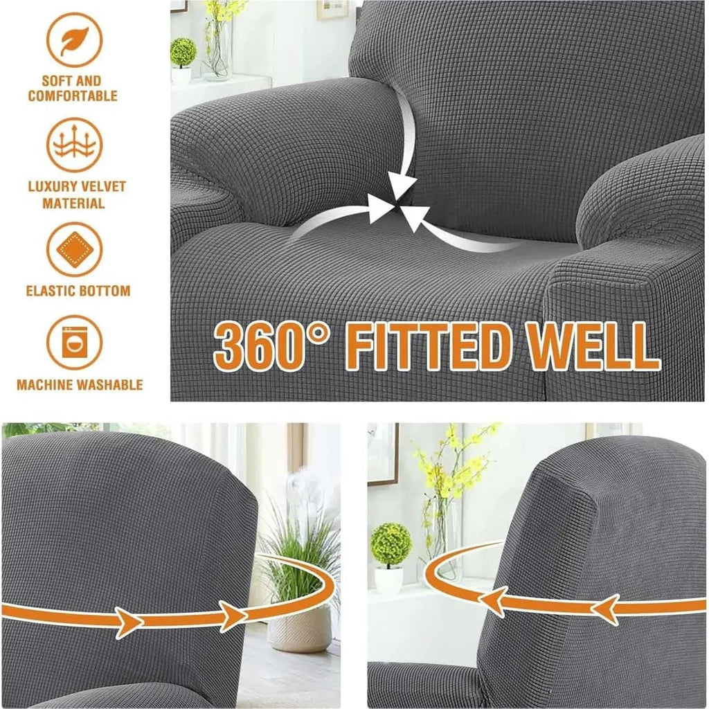 Recliner Slipcover High Stretch Soft Jacquard Fabric with Side Pocket for Standard Power Lift Recliner Chair Gray, Letter D Option