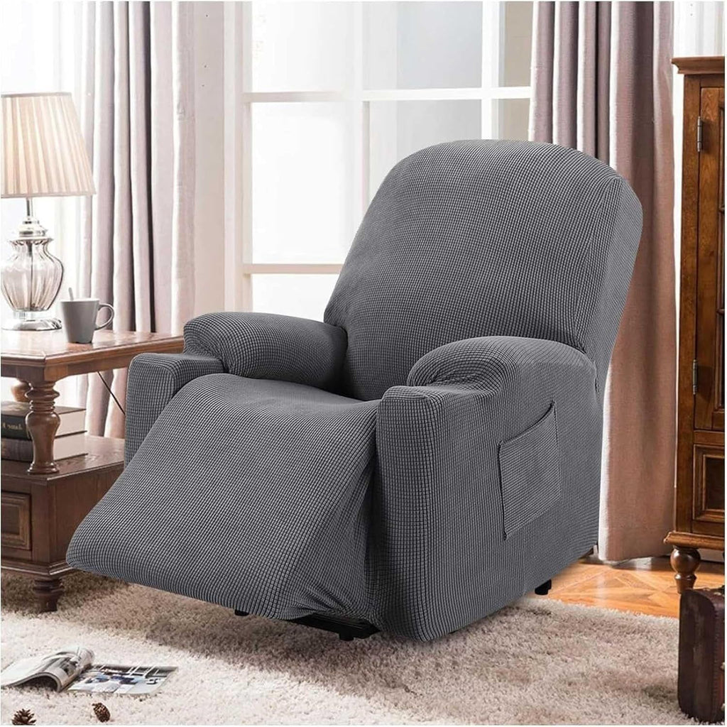 Recliner Slipcover High Stretch Soft Jacquard Fabric with Side Pocket for Standard Power Lift Recliner Chair Gray, Letter D Option