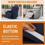 Recliner Slipcover with Side Pocket, High Stretch Soft Jacquard Fitted Cover for Standard Power Lift Recliner, Navy Blue, Letter F Option