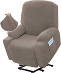 Recliner Slipcover High Stretch Jacquard Fabric with Side Pocket for Standard Power Lift Recliner Chair Brown, Letter G Option