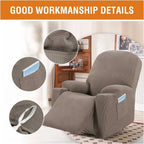 Recliner Slipcover High Stretch Jacquard Fabric with Side Pocket for Standard Power Lift Recliner Chair Brown, Letter G Option