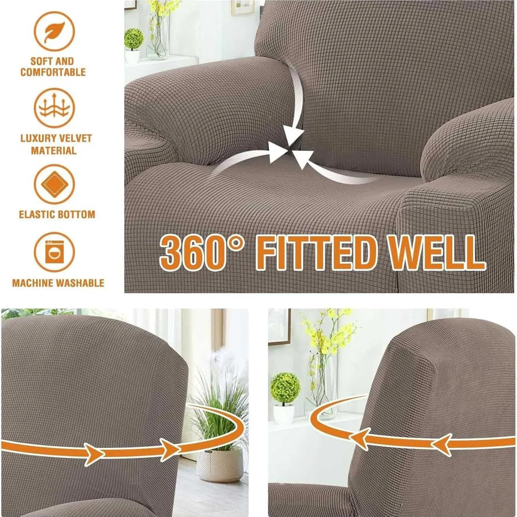 Recliner Slipcover High Stretch Jacquard Fabric with Side Pocket for Standard Power Lift Recliner Chair Brown, Letter G Option