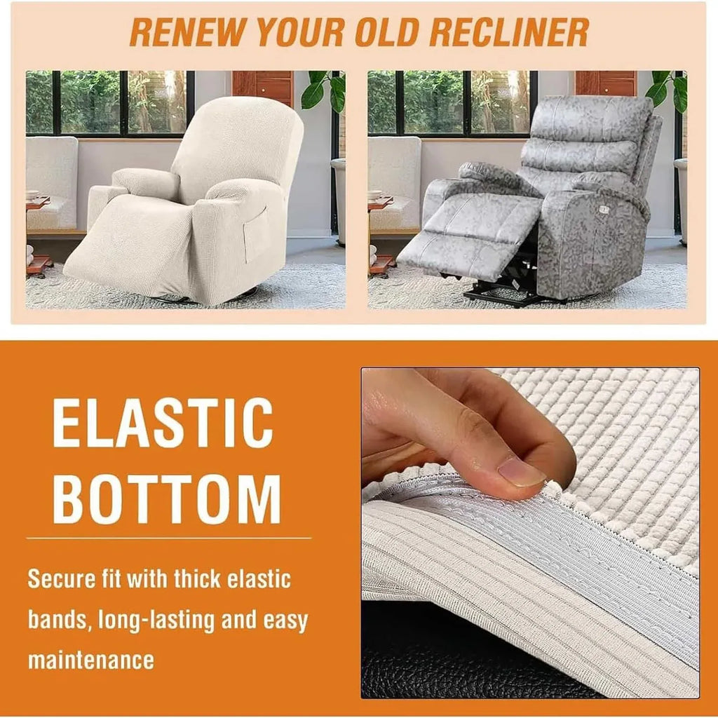 Power Lift Recliner Chair Cover High Stretch Soft Jacquard Slipcover with Side Pocket for Standard Recliners Cream, Letter H Option