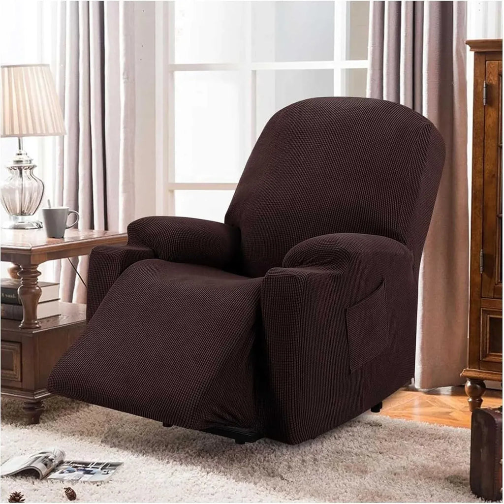 Recliner Slipcover High Stretch Soft Jacquard Fabric with Side Pocket for Standard Power Lift Recliner Brown, Letter A Option