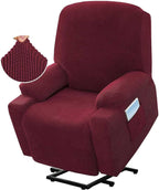Recliner Slipcover High Stretch Soft Jacquard Fabric with Side Pocket for Standard Power Lift Recliner Burgundy, Letter B Option