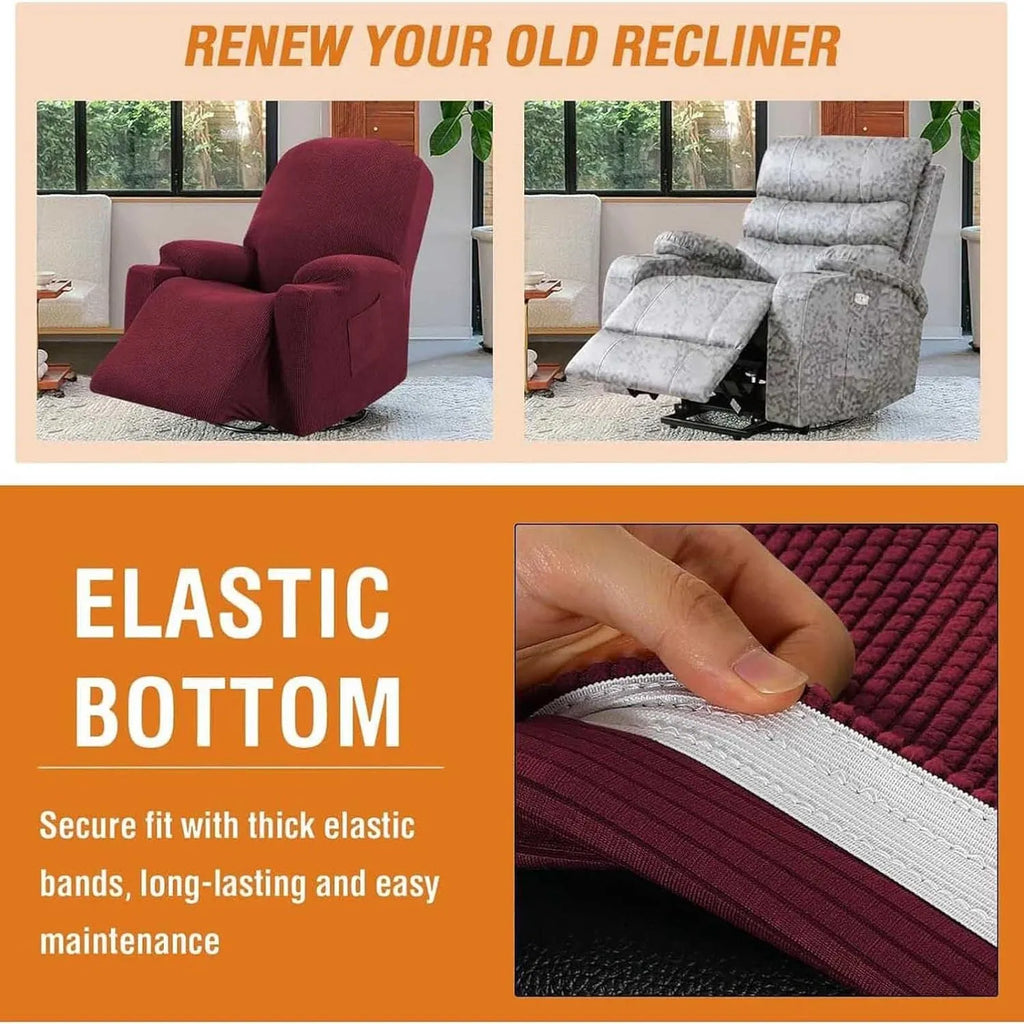 Recliner Slipcover High Stretch Soft Jacquard Fabric with Side Pocket for Standard Power Lift Recliner Burgundy, Letter B Option
