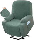 Recliner Slipcover High Stretch Soft Jacquard Fabric with Side Pocket for Standard Power Lift Recliner Green, Letter C Option