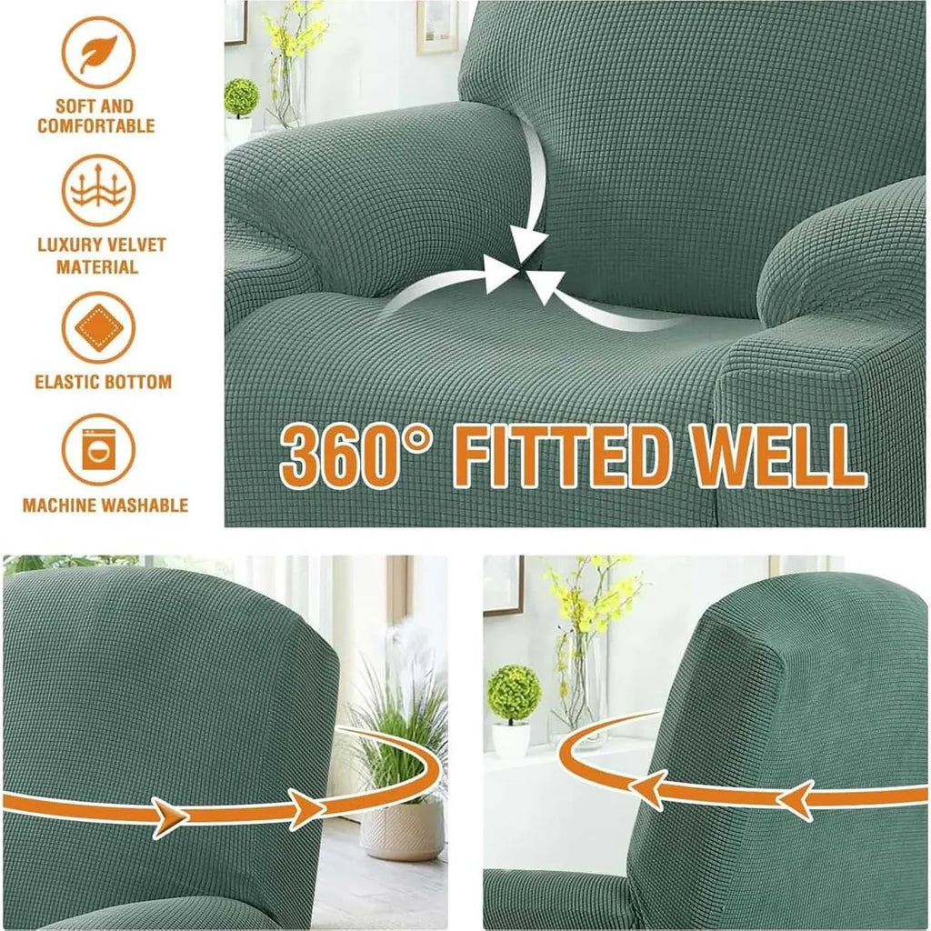 Recliner Slipcover High Stretch Soft Jacquard Fabric with Side Pocket for Standard Power Lift Recliner Green, Letter C Option