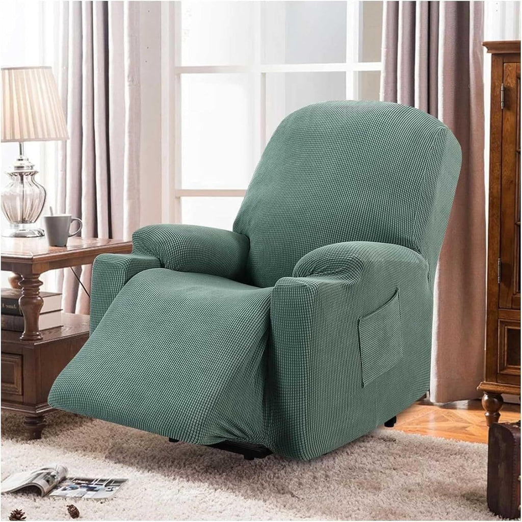 Recliner Slipcover High Stretch Soft Jacquard Fabric with Side Pocket for Standard Power Lift Recliner Green, Letter C Option
