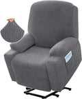Recliner Slipcover with Side Pocket, High Stretch Soft Jacquard Fitted Cover for Standard Power Lift Recliner, Gray, Letter D Option