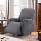 Recliner Slipcover with Side Pocket, High Stretch Soft Jacquard Fitted Cover for Standard Power Lift Recliner, Gray, Letter D Option