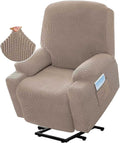 Power Lift Recliner Slipcover High Stretch Soft Jacquard Fabric with Side Pocket for Standard Recliner Chair Beige, Letter E Option