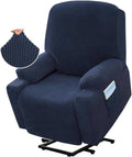 Recliner Slipcover High Stretch Soft Jacquard Fabric with Side Pocket for Standard Power Lift Recliner Chair Navy Blue, Letter F Option