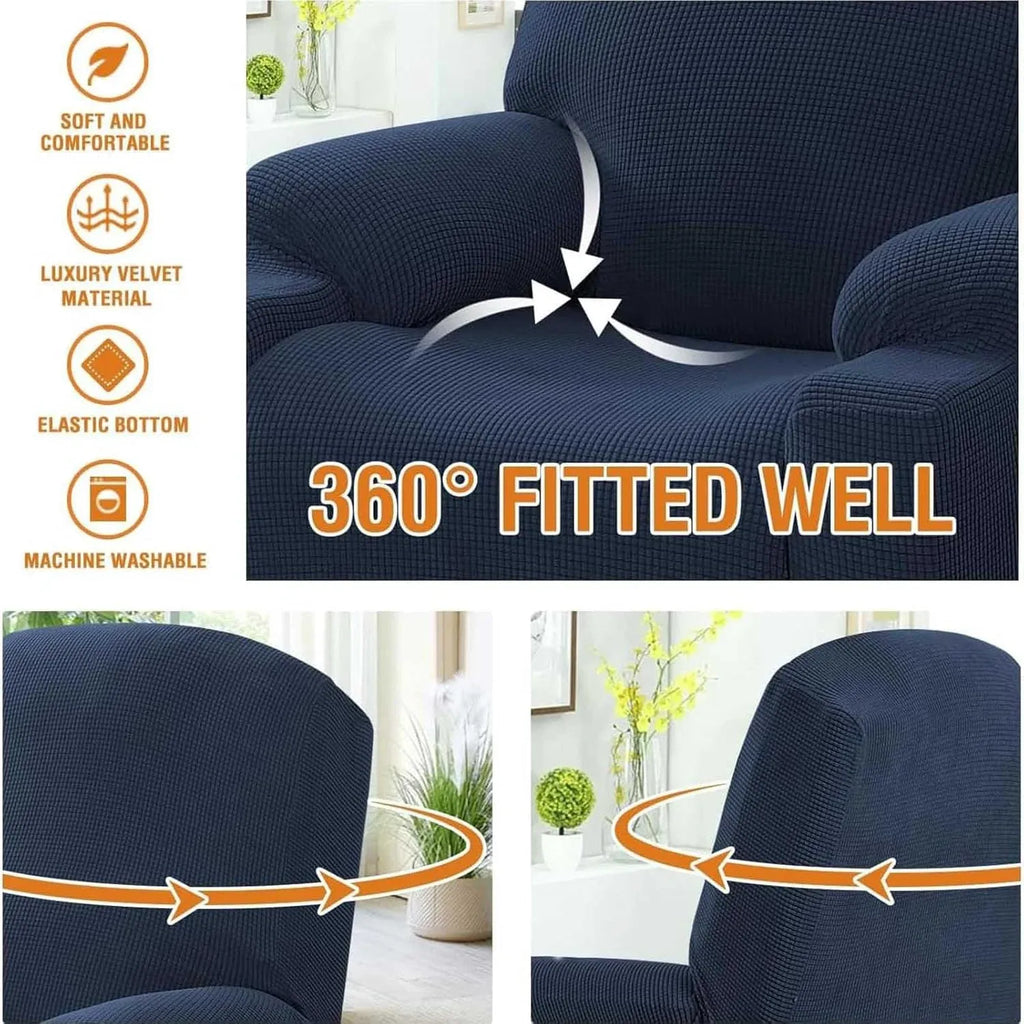 Recliner Slipcover High Stretch Soft Jacquard Fabric with Side Pocket for Standard Power Lift Recliner Chair Navy Blue, Letter F Option