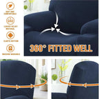 Recliner Slipcover High Stretch Soft Jacquard Fabric with Side Pocket for Standard Power Lift Recliner Chair Navy Blue, Letter F Option