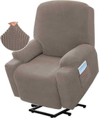 Power Lift Recliner Chair Cover High Stretch Soft Jacquard Slipcover with Side Pocket for Standard Recliners Gray, Letter G Option