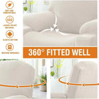 Power Lift Recliner Slipcover, High Stretch Soft Jacquard Fabric with Side Pocket, Fitted Cover for Standard Recliner Chair, Cream, Letter H Option