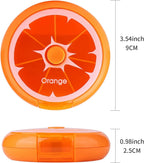 Portable Weekly Pill Organizer Box, 7 Day Rotary Circular Design, 3 Compartment Fruit Style for Travel, Orange