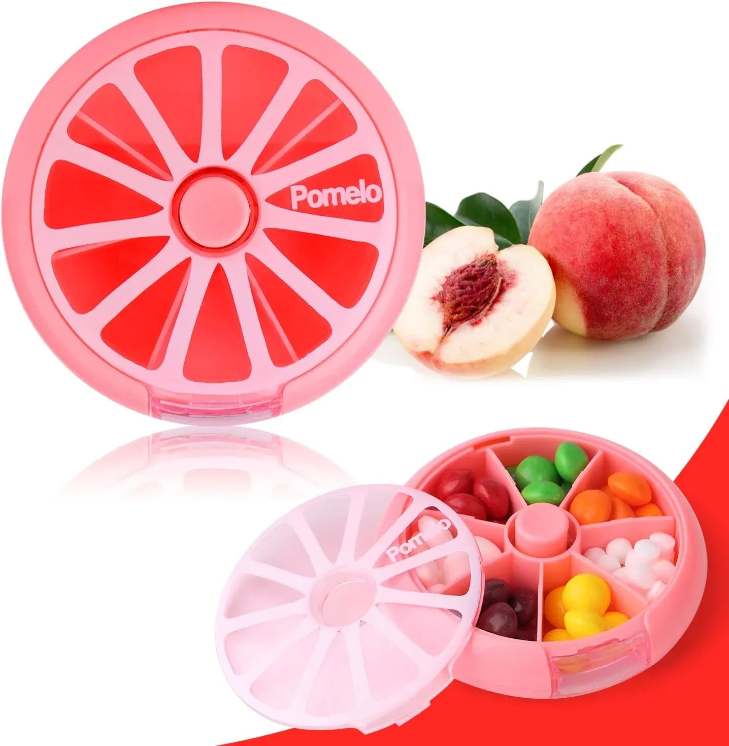 Portable Weekly Pill Organizer Box, 7 Day Rotary 3 Compartment Medicine Case for Travel and Daily Use, Pomelo Pink