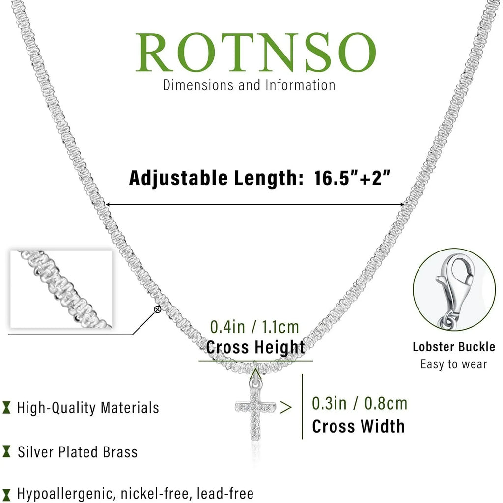 Silver Plated Cubic Zirconia Cross Pendant Choker Necklace with Adjustable Twist Rope Chain for Women, Adjustable Design