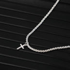 Silver Plated Cubic Zirconia Cross Pendant Choker Necklace with Adjustable Twist Rope Chain for Women, Adjustable Design