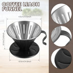 Stainless Steel Pour Over Coffee Dripper Cone Filter with Anti Scald Handle for Hand Brew Coffee, Black, Stainless Steel Construction