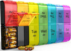 Extra Large 7-Day Pill Organizer 2 Times a Day, Weekly XL AM PM Pill Box with Large Compartments, Rainbow, 14 Compartments