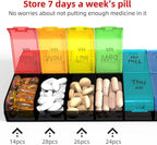 Extra Large 7-Day Pill Organizer 2 Times a Day, Weekly XL AM PM Pill Box with Large Compartments, Rainbow, 14 Compartments