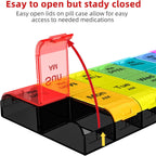 Extra Large 7-Day Pill Organizer 2 Times a Day, Weekly XL AM PM Pill Box with Large Compartments, Rainbow, 14 Compartments
