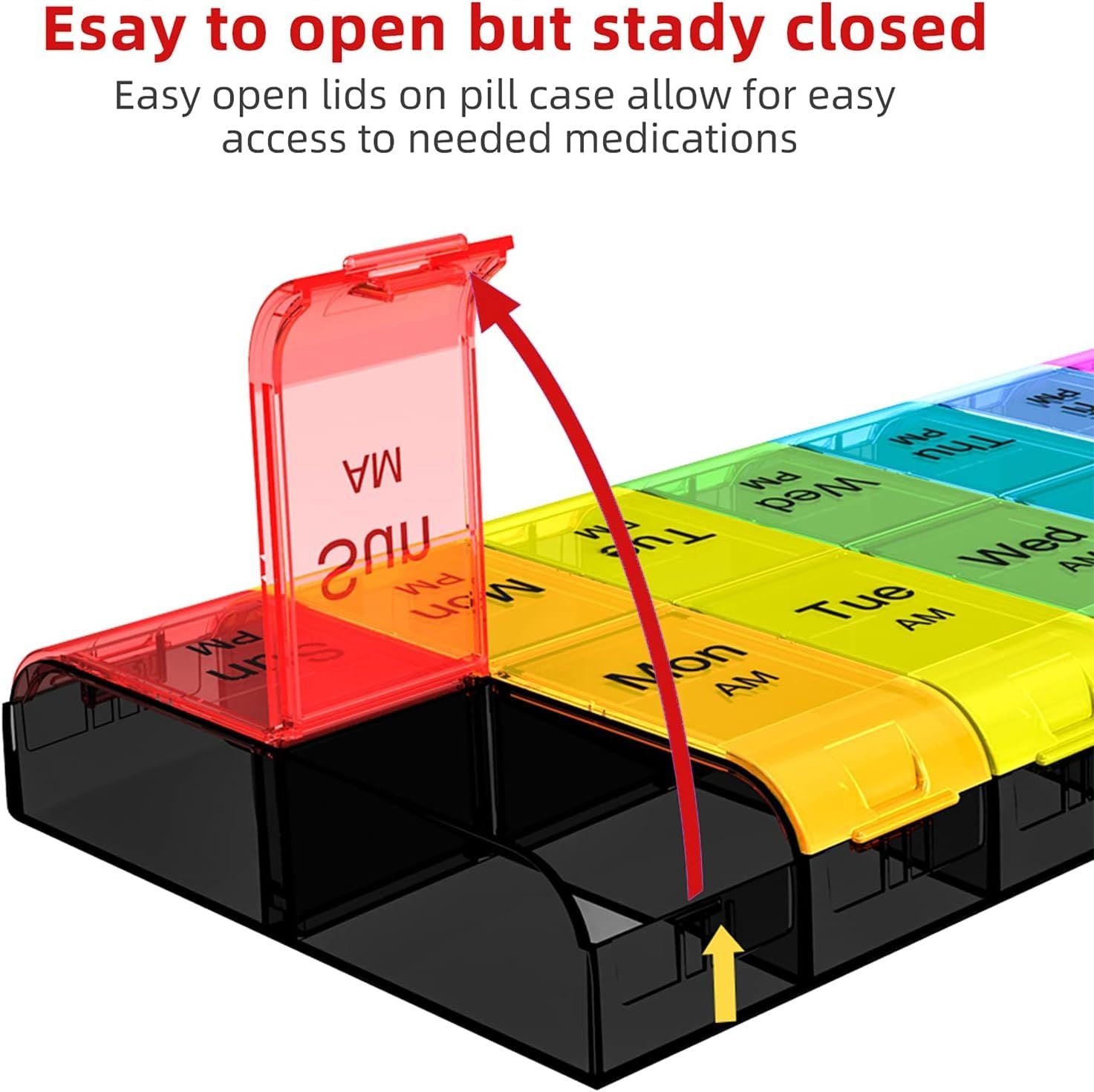 Extra Large 7-Day Pill Organizer 2 Times a Day, Weekly XL AM PM Pill Box with Large Compartments, Rainbow, 14 Compartments