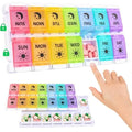 Pill Organizer 2 Times a Day, 7-Day Day Night Pill Case with Easy Filling and Push Button Design, Transparent, PP Material
