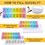 Pill Organizer 2 Times a Day, 7-Day Day Night Pill Case with Easy Filling and Push Button Design, Transparent, PP Material