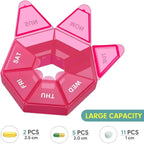 Weekly Pill Organizer 2 Pack Portable Pill Box Case, Seven-Day New Edition with 6 Color Design, Red, Secure Snap Lid