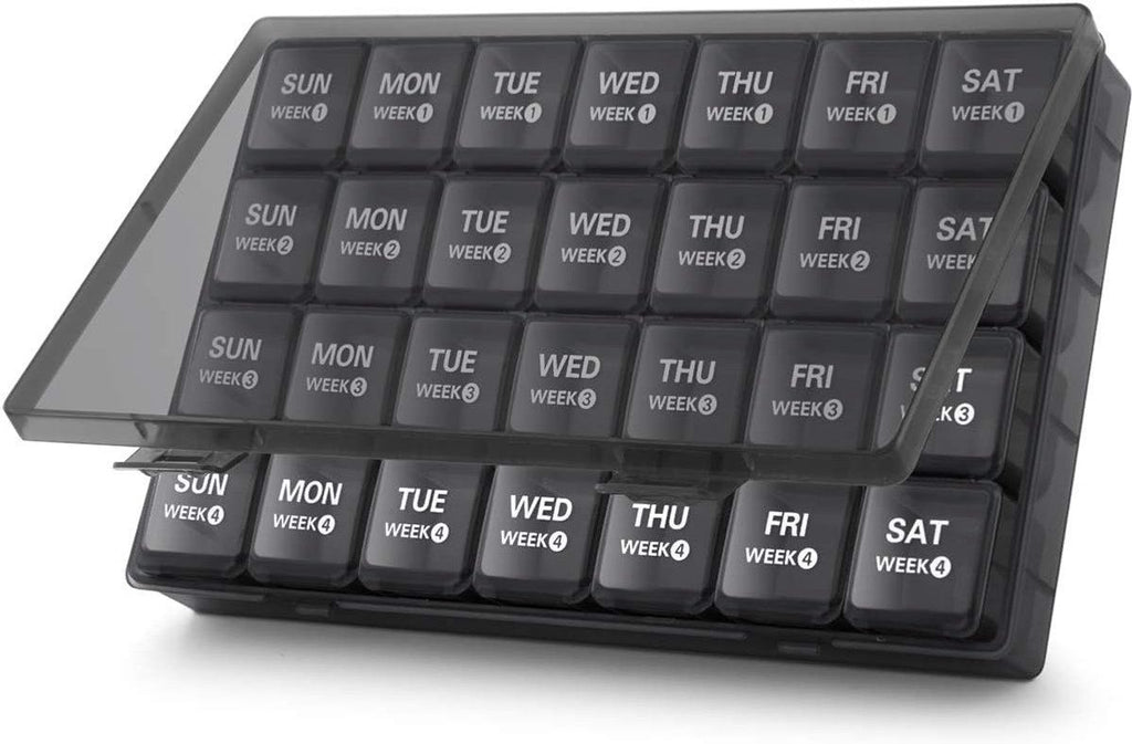 Large 28-Day Monthly Pill Organizer, 4-Week Medicine Box with Dustproof Container for Pills Vitamins Supplements, PP Plastic Material