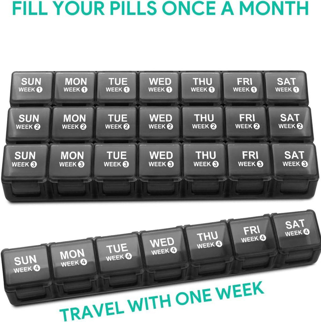 Large 28-Day Monthly Pill Organizer, 4-Week Medicine Box with Dustproof Container for Pills Vitamins Supplements, PP Plastic Material