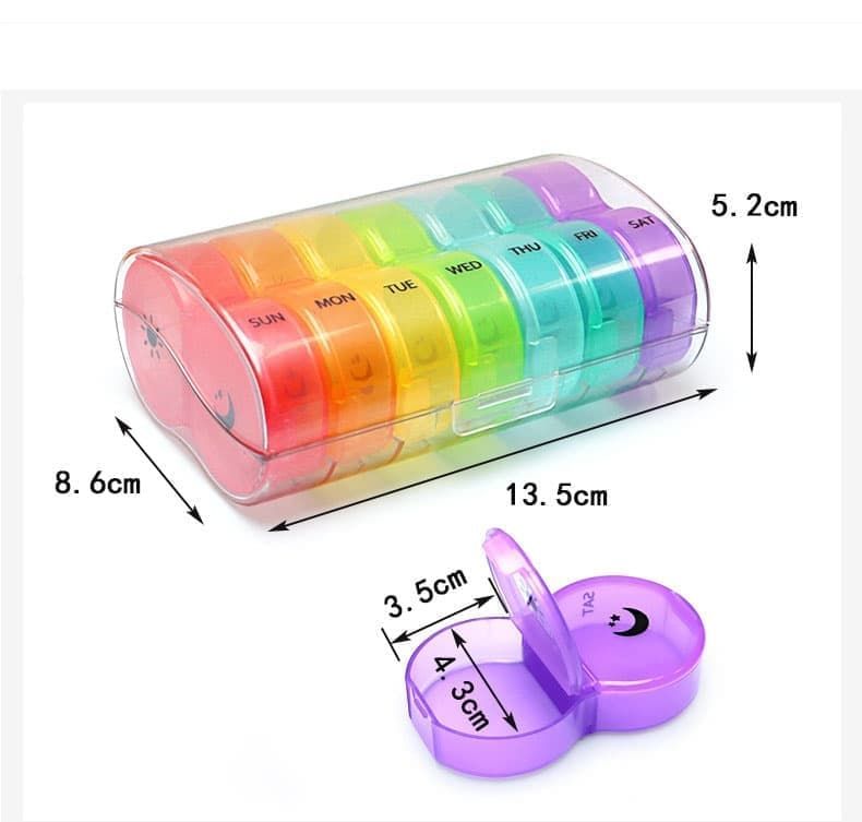 Round 7-Day Medicine Dosett, XL Weekly Pill Storage with Large Compartments, Transparent, BPA-Free Plastic, Secure Snap Lid