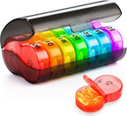 Round 7-Day Medicine Dosett, XL Weekly Pill Storage with Large Compartments, Gray, BPA-Free Plastic, Secure Snap Lid