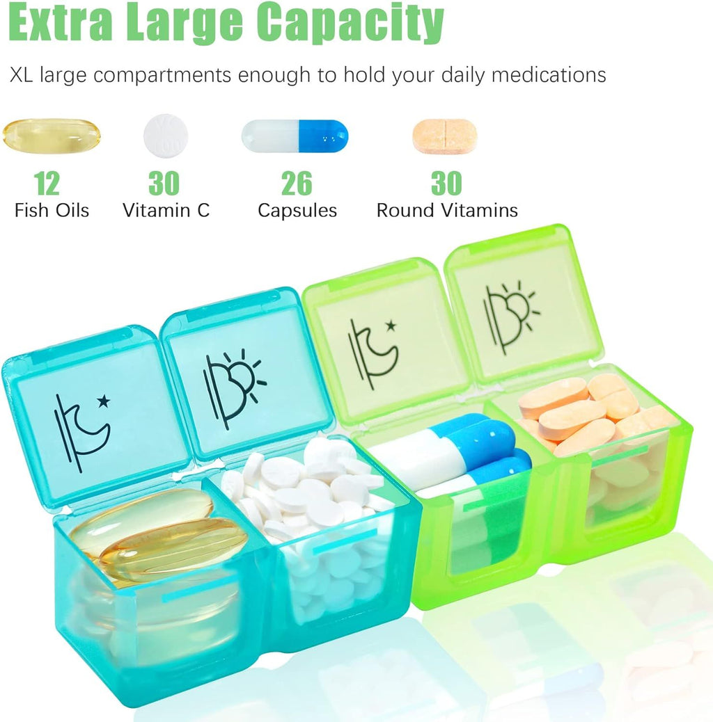 Monthly Pill Case with 32 Removable Compartments and Marking Labels, Twice a Day 30-Day Pill Organizer, Transparent, ABS Material