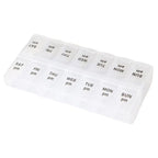 Spacious Practical Dosett Medical Tablet Bag, 14-Compartment Morning Evening Weekly Pill Organizer, Black and White, Plastic Material