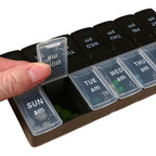 Spacious Practical Dosett Medical Tablet Bag, 14-Compartment Morning Evening Weekly Pill Organizer, Black and White, Plastic Material