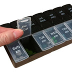 Spacious Practical Dosett Medical Tablet Bag, 14-Compartment Morning Evening Weekly Pill Organizer, Black and White, Plastic Material