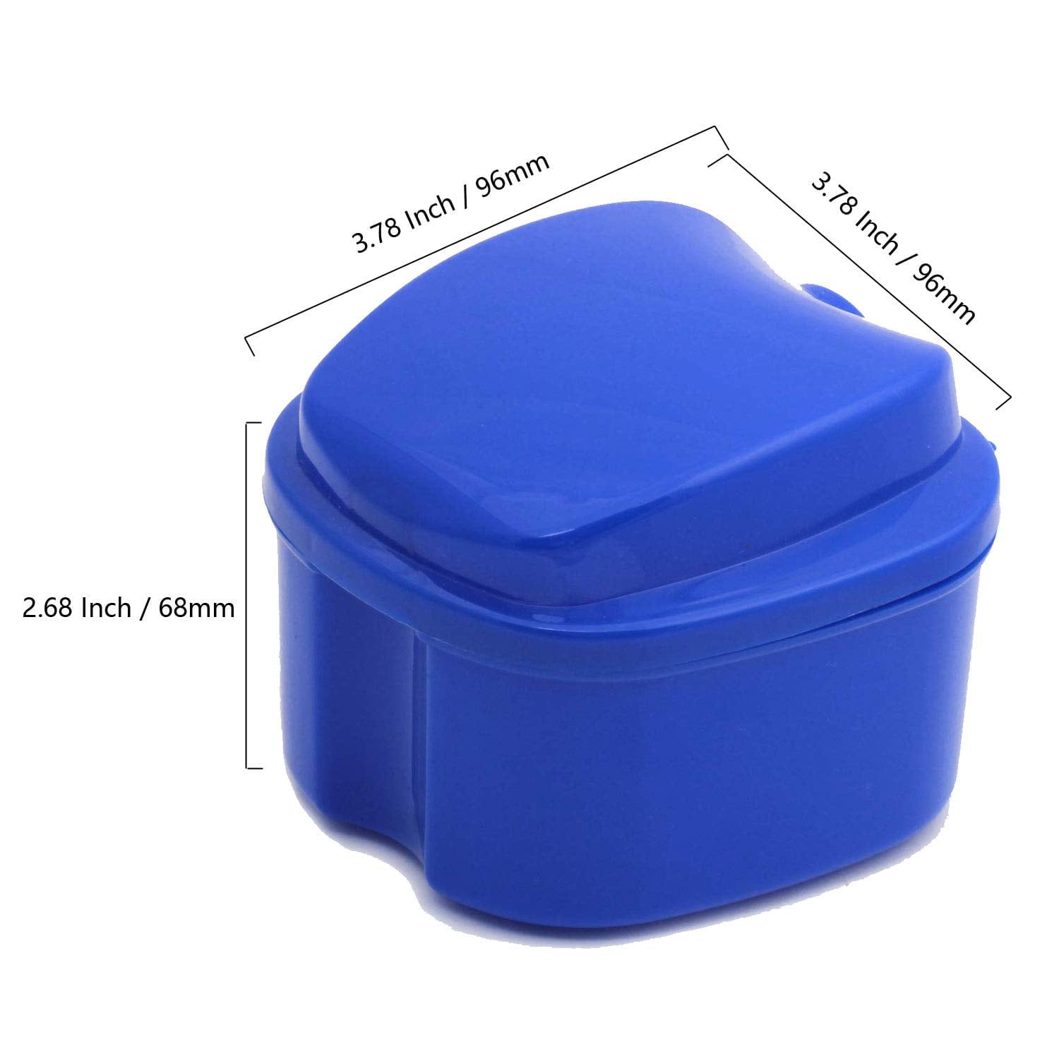 Denture Bath Case Cup Box Holder Storage Container with Denture Cleaner Brush Strainer Basket for Travel Cleaning Blue