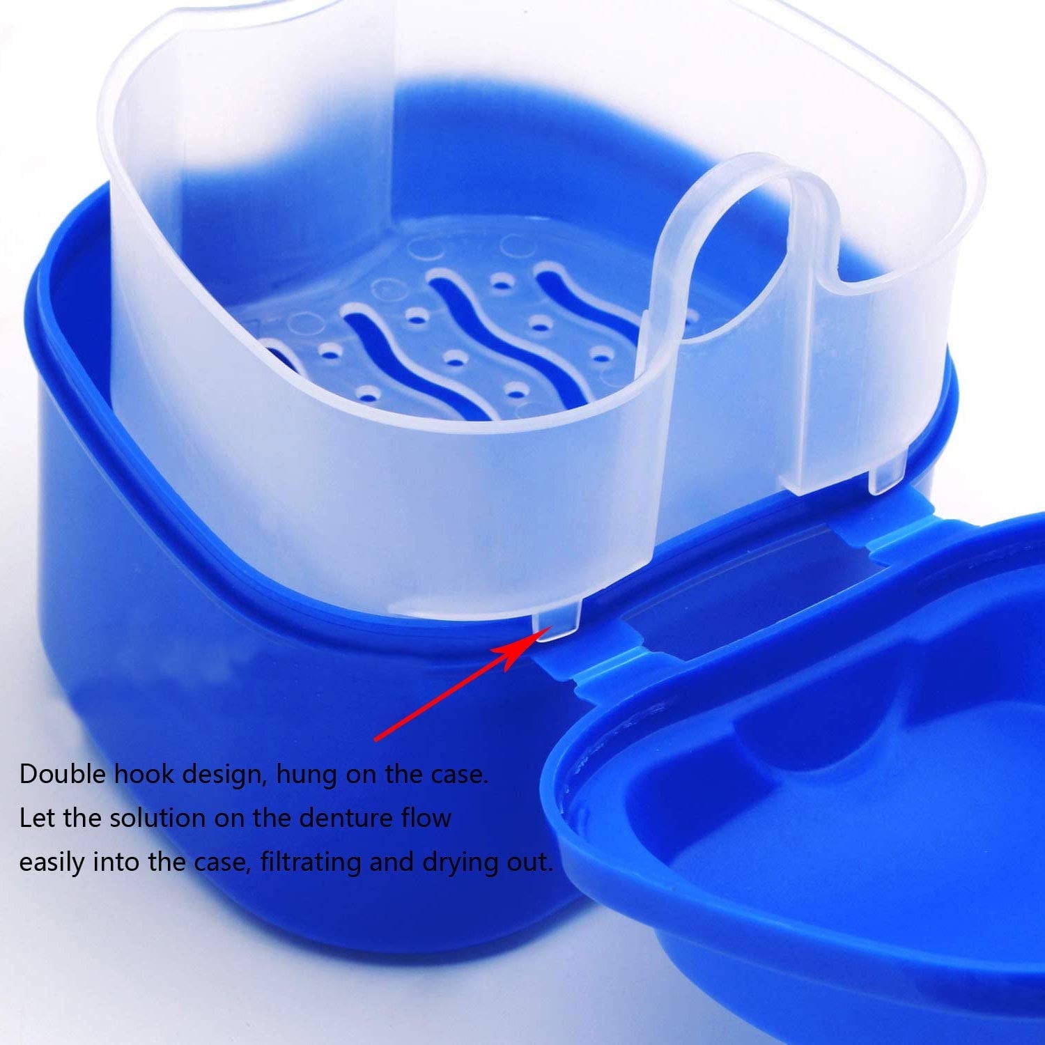 Denture Bath Case Cup Box Holder Storage Container with Denture Cleaner Brush Strainer Basket for Travel Cleaning Green