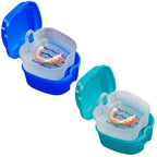 Denture Bath Case Cup Box Holder Storage Container with Denture Cleaner Brush Strainer Basket for Travel Cleaning Purple