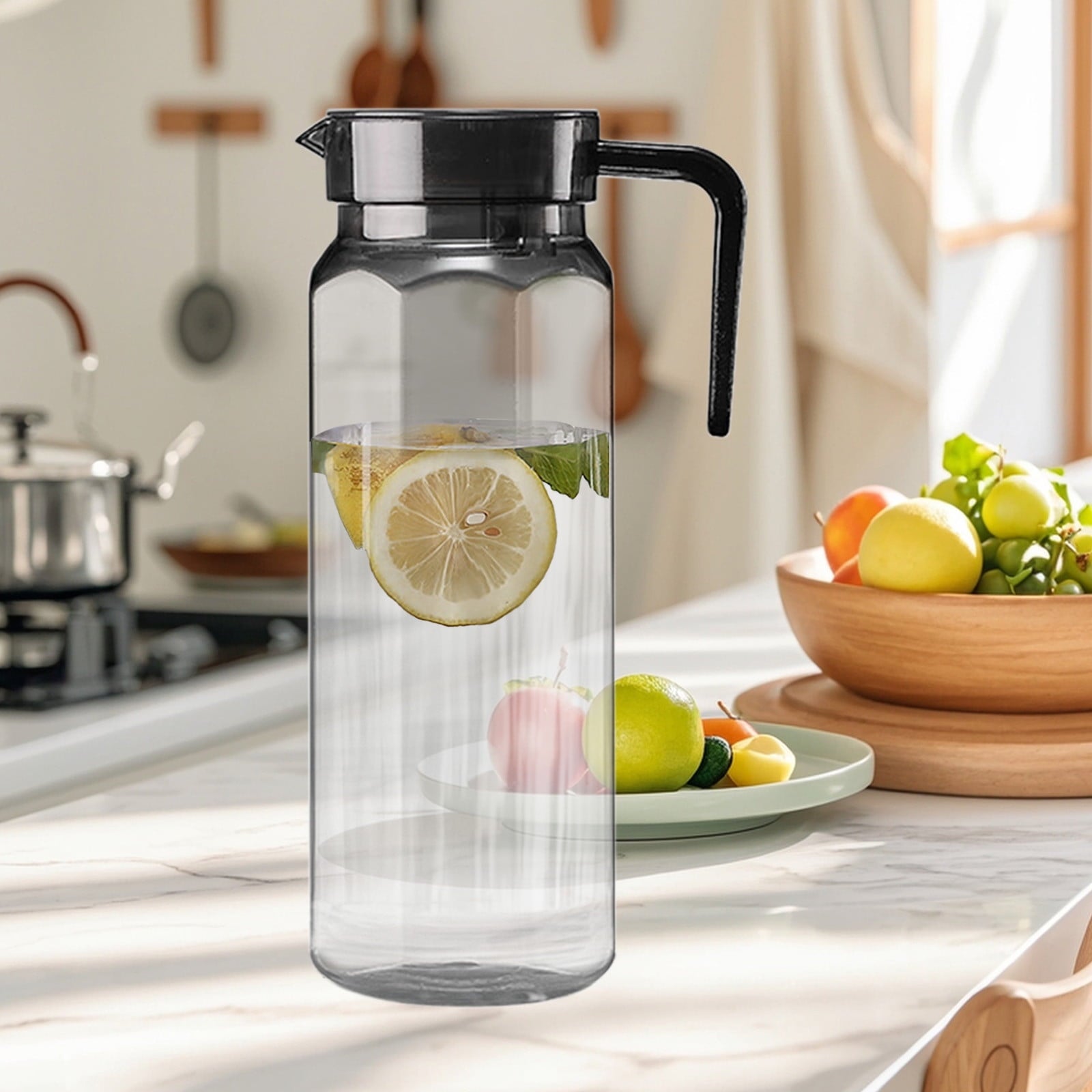 Water Pitcher with Lid, 2 L Plastic Pitcher for Tea & Juice Water, Hot/Cold Water Jug, Tea Pitcher, Juice Pitcher, 13.5 x 7.2 x 4.7 Inch Z-2-Gray