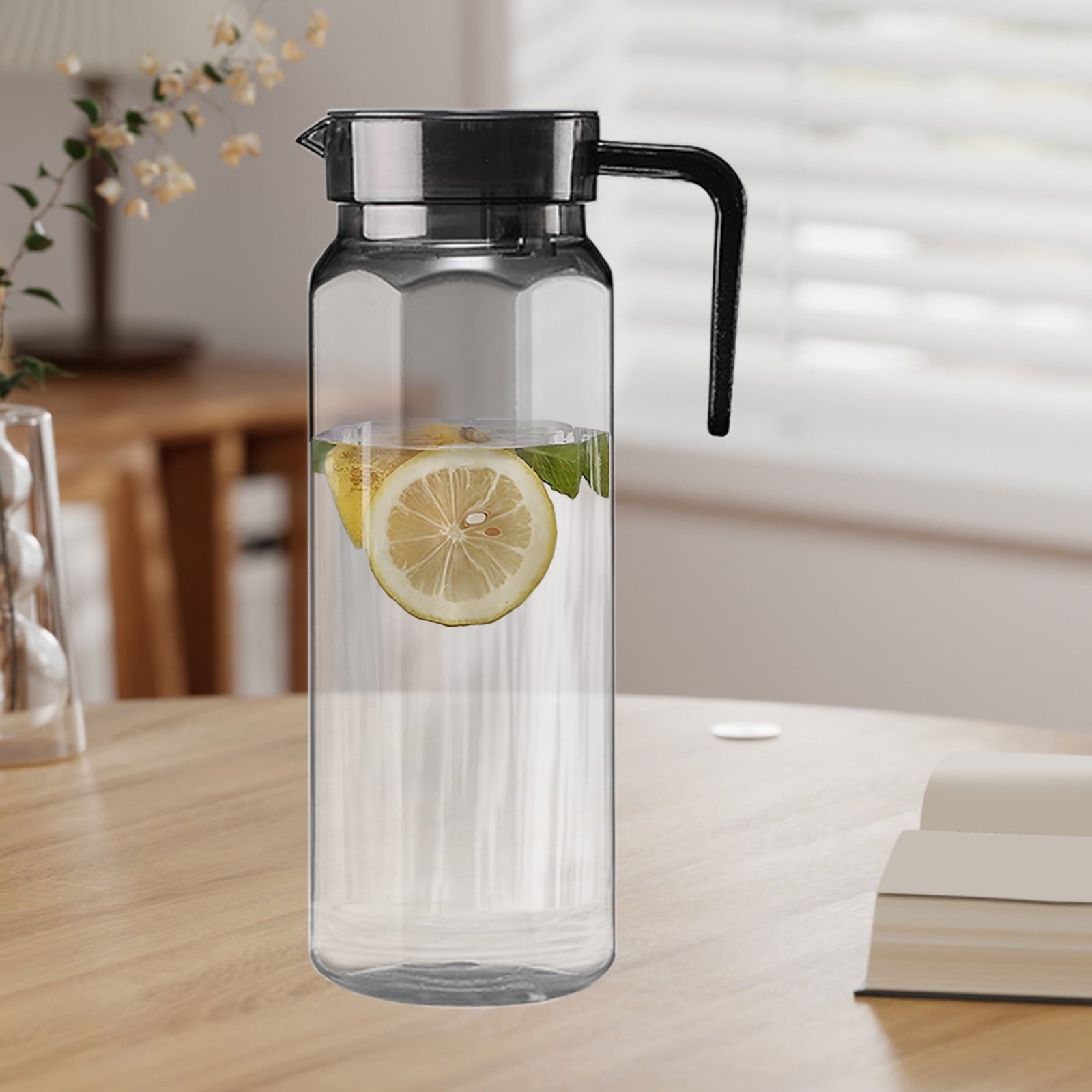 Water Pitcher with Lid, 2 L Plastic Pitcher for Tea & Juice Water, Hot/Cold Water Jug, Tea Pitcher, Juice Pitcher, 13.5 x 7.2 x 4.7 Inch Z-2-Gray