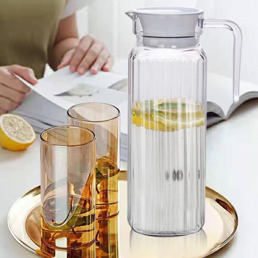 Water Pitcher with Lid, 2 L Plastic Pitcher for Tea & Juice Water, Hot/Cold Water Jug, Tea Pitcher, Juice Pitcher, 13.5 x 7.2 x 4.7 Inch Z-3-Clear