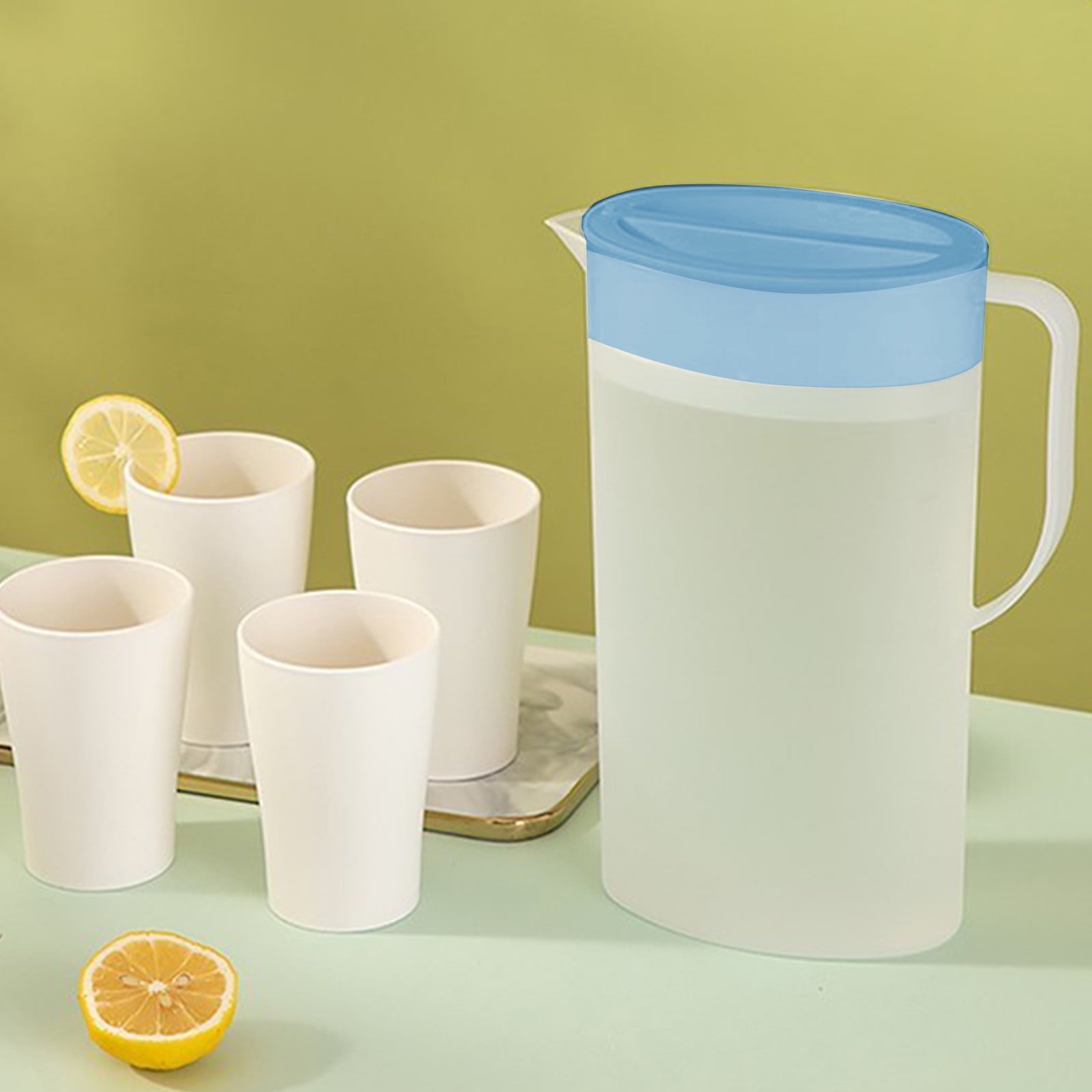 Water Pitcher with Lid, 2 L Plastic Pitcher for Tea & Juice Water, Hot/Cold Water Jug, Tea Pitcher, Juice Pitcher, 13.5 x 7.2 x 4.7 Inch Z-6-Blue