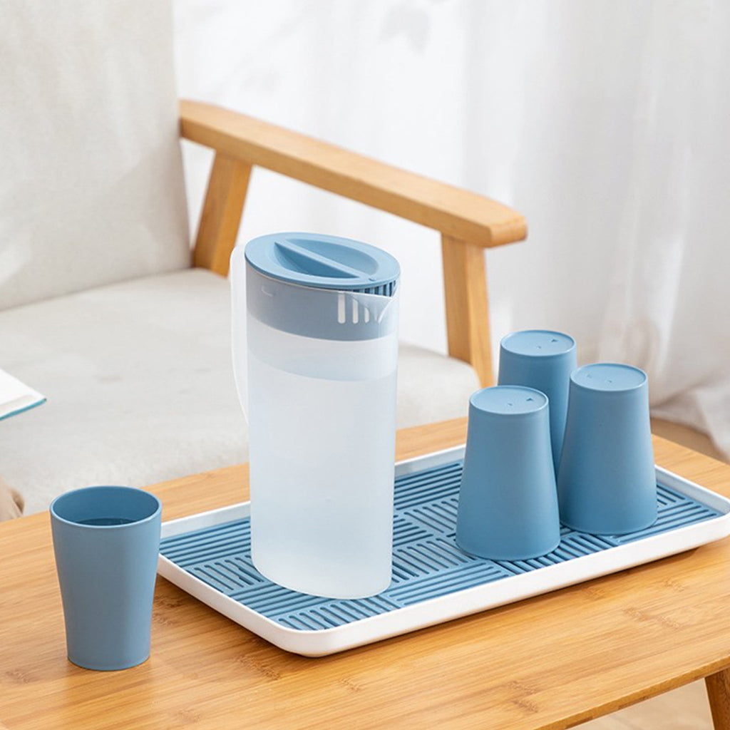 Water Pitcher with Lid, 2 L Plastic Pitcher for Tea & Juice Water, Hot/Cold Water Jug, Tea Pitcher, Juice Pitcher, 13.5 x 7.2 x 4.7 Inch Z-6-Blue