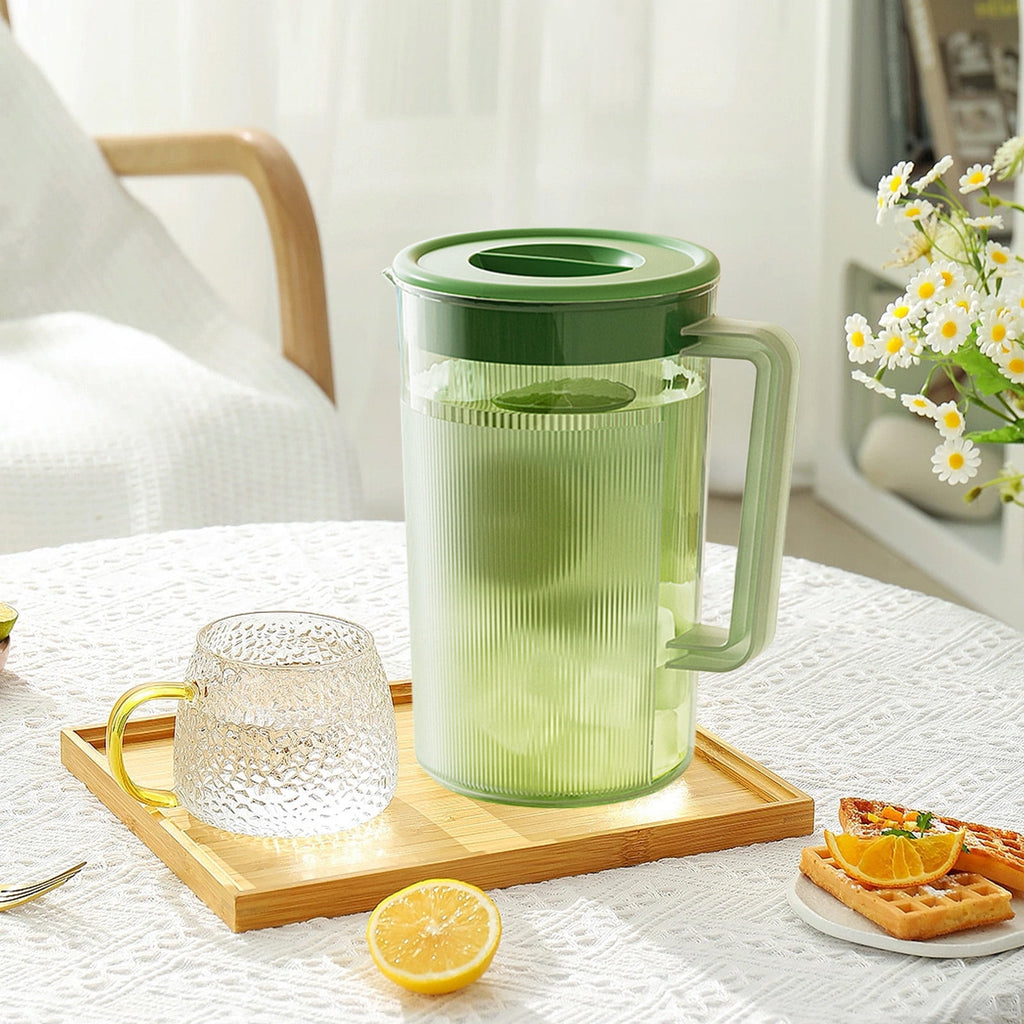 Water Pitcher with Lid, 2 L Plastic Pitcher for Tea & Juice Water, Hot/Cold Water Jug, Tea Pitcher, Juice Pitcher, 13.5 x 7.2 x 4.7 Inch Z-7-Green